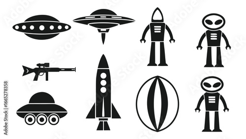 Space objects and aliens UFOs rockets