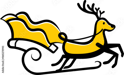 Santa claus riding a reindeer pulled sleigh isolated on white background isolated on transparent background