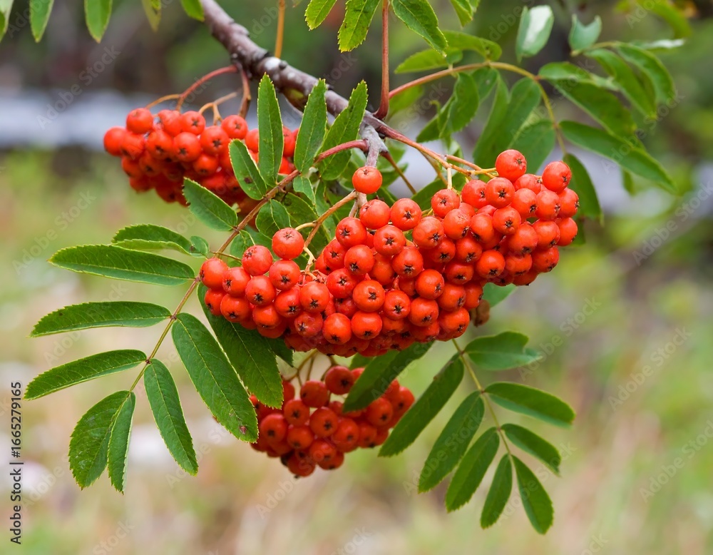 Obraz premium Clusters of vibrant red berries on branches