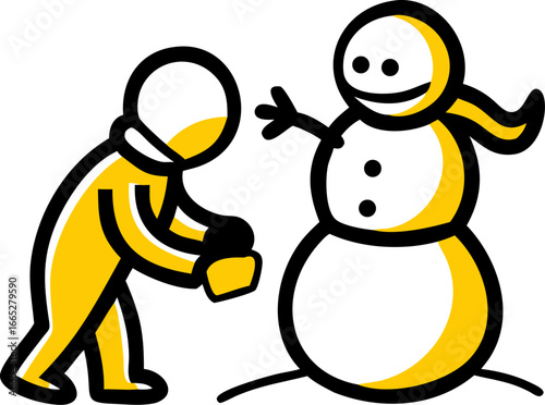 Children happily building a snowman together on a winter day isolated on white background isolated on transparent background