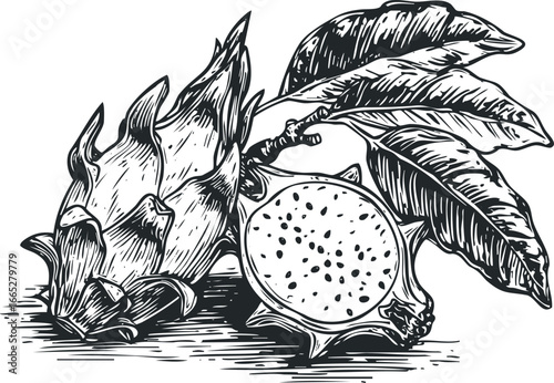 Monochromatic Dragon Fruit and Leaves