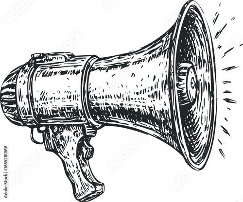 Vintage Megaphone Graphic with Sound Waves