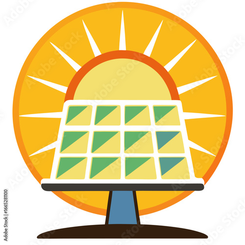 solar panel inside a sunrise illustration