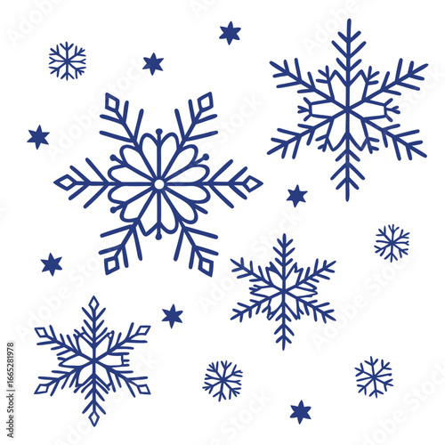 Collection of falling snowflakes isolated on white background isolated on transparent background