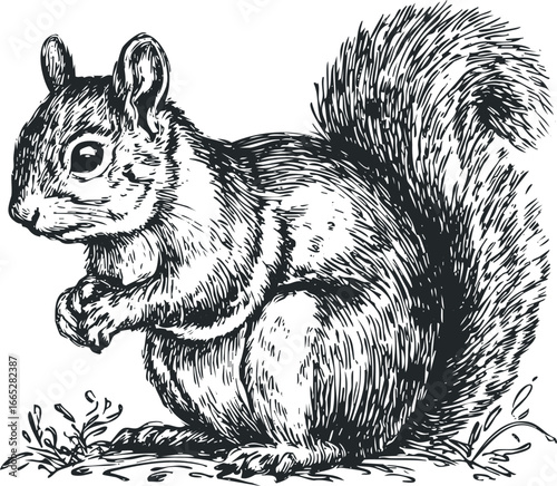 Detailed sketch of a squirrel holding food with a textured background