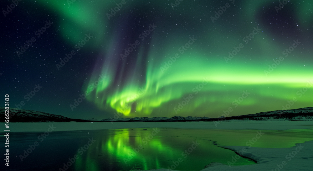 Naklejka premium aurora borealis above the lake