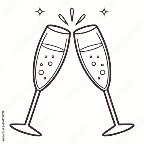 Two champagne glasses clinking together celebration toast isolated on white background isolated on transparent background