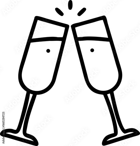 Two champagne glasses clinking celebration toast isolated on white background isolated on transparent background