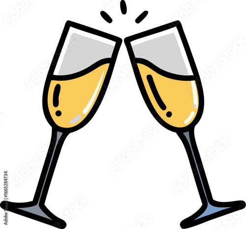 Two champagne glasses clinking celebration toast isolated on white background isolated on transparent background