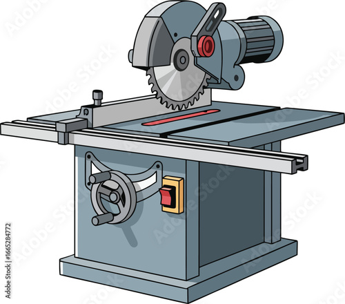 Table Saw Vector Illustration for Woodworking, Carpentry, and Workshop Equipment Design