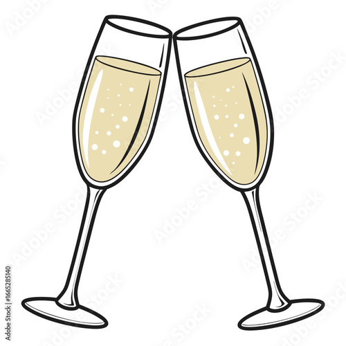 Two champagne glasses clinking together celebration toast isolated on white background isolated on transparent background