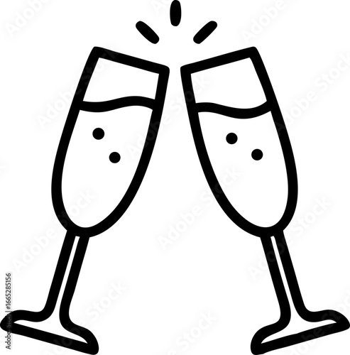 Two champagne glasses clinking celebration toast isolated on white background isolated on transparent background