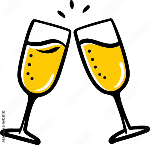 Two elegant champagne glasses clinking together celebrating a special occasion isolated on white background isolated on transparent background