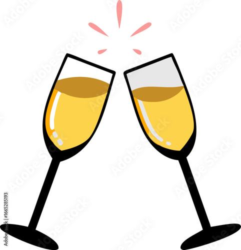 Two champagne glasses clinking celebration toast isolated on white background isolated on transparent background
