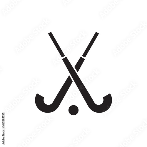 Field Hockey Sticks and Ball Icon Vector Illustration