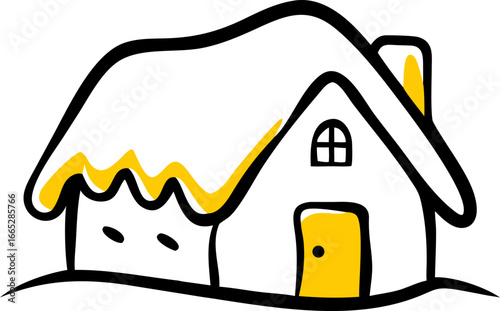 Charming snow covered village house illustration isolated on white background isolated on transparent background