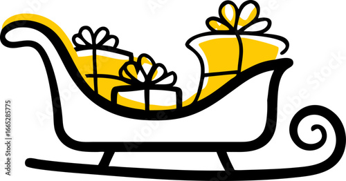 Festive sleigh overflowing with gifts isolated on white background isolated on transparent background