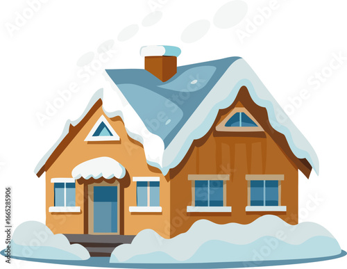 Charming snow covered village house illustration isolated on white background isolated on transparent background