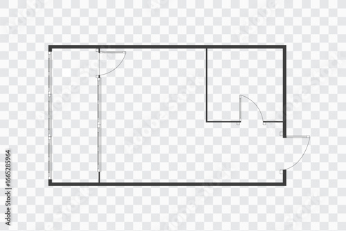 Floor plan simple icon room flat apartment modern unfurnished house line drawing, floor plan project, symbol. Technical architecture draw. Structure shape, build layout with doors and windows.