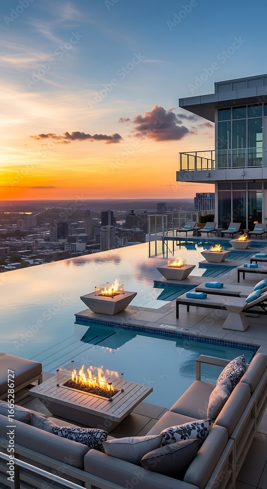 Fototapeta premium Rooftop infinity pool at sunset