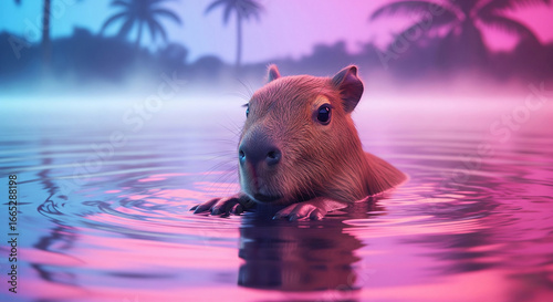 cute capybara in the water