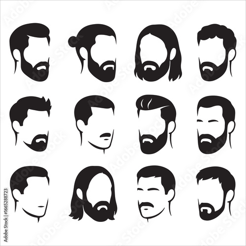 hairstyle designs for men silhouette,Man haircut silhouette vector image with white background,Man vector logo. Icon of man silhouette vector illustration.