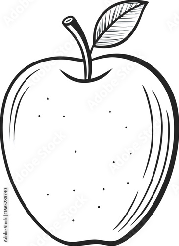Hand-drawn apple with leaf isolated on a white background