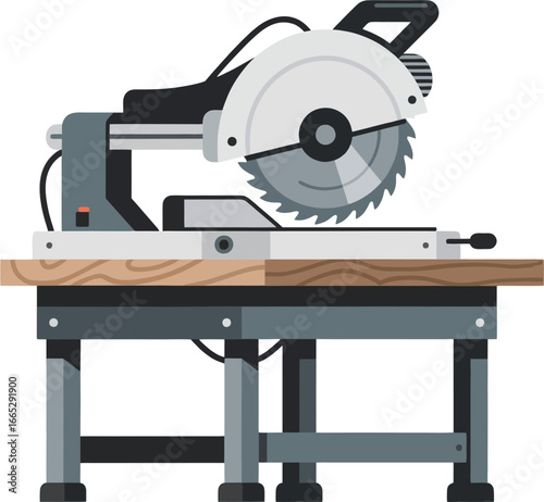 Table Saw Vector Illustration for Carpentry, Woodworking, and Workshop Equipment Design