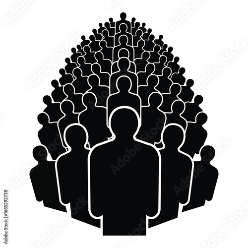 Silhouettes of diverse people in a crowd formation representing unity and teamwork silhouette
