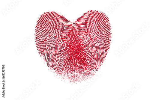 Red Fingerprint Heart Symbol Isolated on White Transparent Background