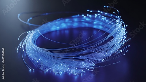 Elegant blue glowing fiber optics for modern technology designs and digital network concepts