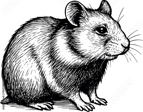 Hand-drawn sketch of Common hamster (Cricetus cricetus), monochrome black ink, vector, isolated on white background