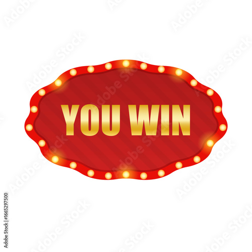 Retro lightbox frame. Casino club winner sign. Vintage glowing bulb banner. Light frame border in cartoon style. Vector EPS 10