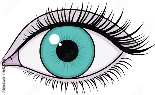 Vibrant turquoise eye with long lashes, symbolizing vision and perception