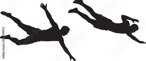 Two Silhouettes of Swimmers in Motion on a White Background