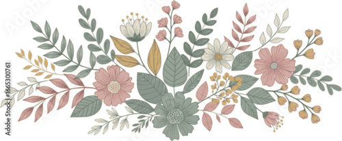 Set of detailed various flowers and foliage, intricate details and delicate forms. Hand drawn vector illustration with elegant botanical elements for invitation, save the date card