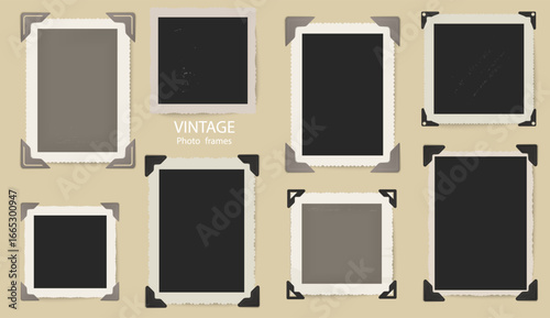 Photo frames vector set. Vintage photo framings. Photos with ornament borders. Retro frames collection.