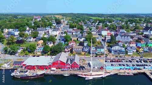 Aerial 4K View of Lunenburg, Nova Scotia, Canada – UNESCO Heritage Town & Coastal Charm in summer