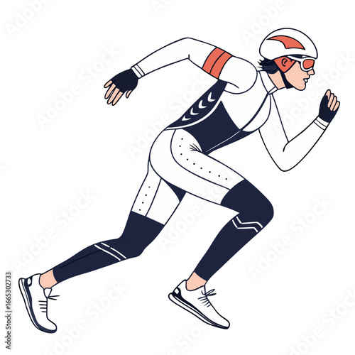 Male running wearing helmet and athletic gear  
