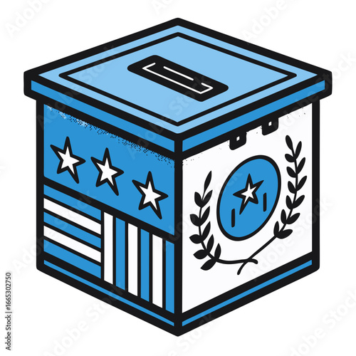 Voting ballot box with stars and stripes design in blue color  