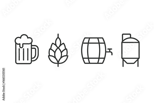 Craft brewing elements represent the art of brewing lager and ale in a clean illustration showcasing hops and fermentation equipment