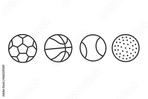 Various types of sports balls arranged horizontally on a plain background showcasing different shapes and styles