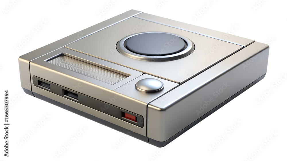 Fototapeta premium Retro game console isolated on transparent background, a vintage video player for electronic entertainment and digital multimedia