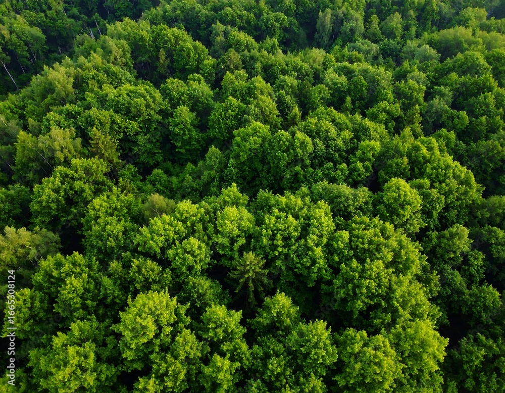 Naklejka premium Aerial View Lush Green Forest Canopy.
