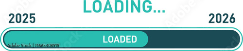 Progress bar visually representing the transition from 2025 to 2026 with loading complete.