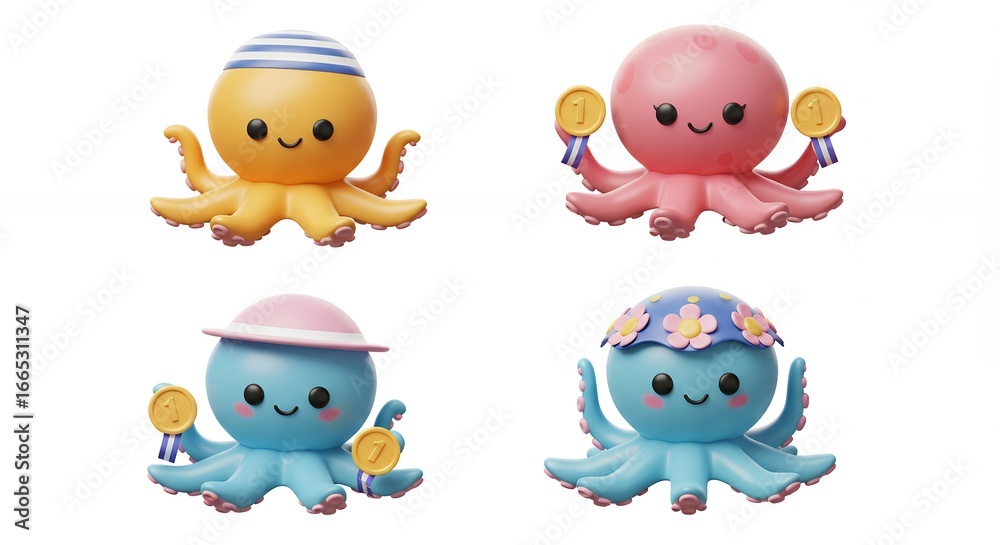 Naklejka premium Cute cartoon octopus toys kids gifts