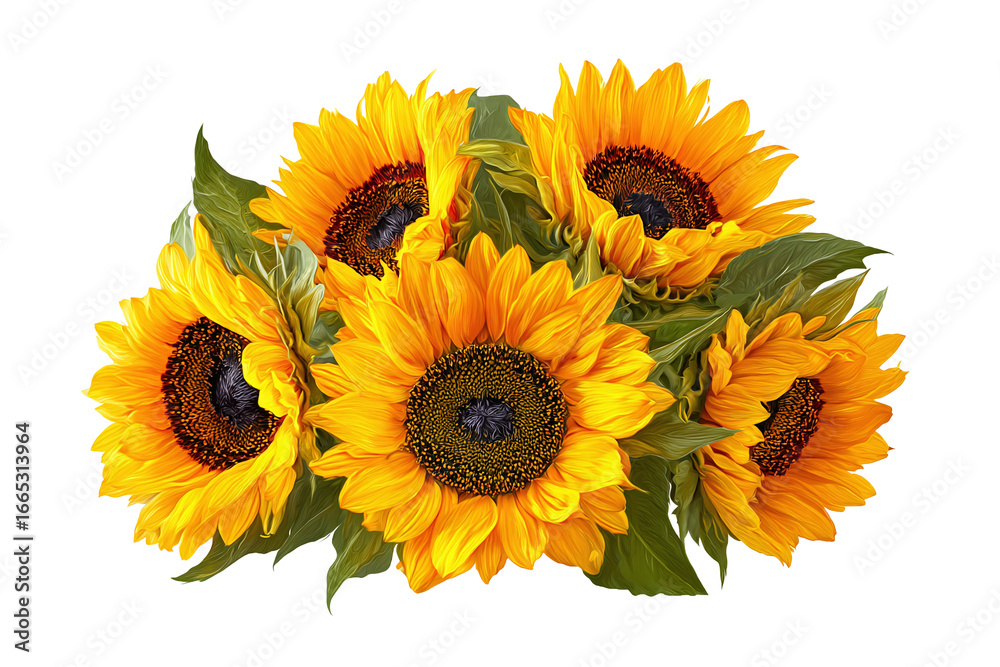 Naklejka premium Vibrant Sunflowers Bouquet isolated on white transparent background
