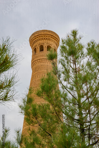 Beautiful madrasah in Bukhara in rainy weather