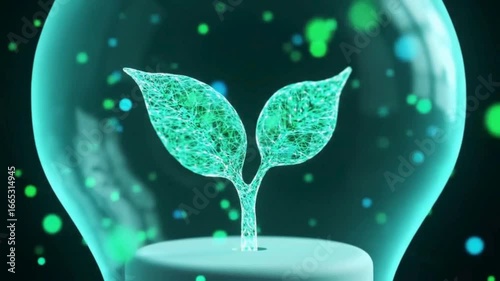 Eco-Friendly Growth: A luminous illustration of a vibrant seedling blossoming inside an illuminating bulb, symbolizing sustainable practices.