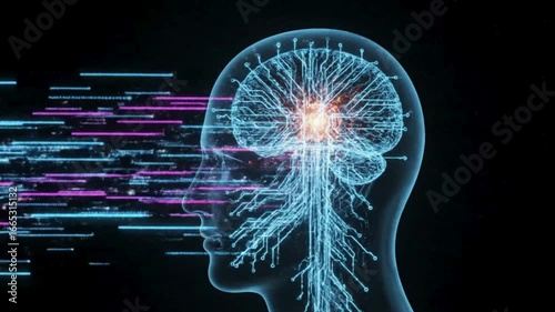 Brain's inner workings visualized: A digitally rendered artwork presenting the intricate network of the human brain, illuminating neural pathways and cognitive function.